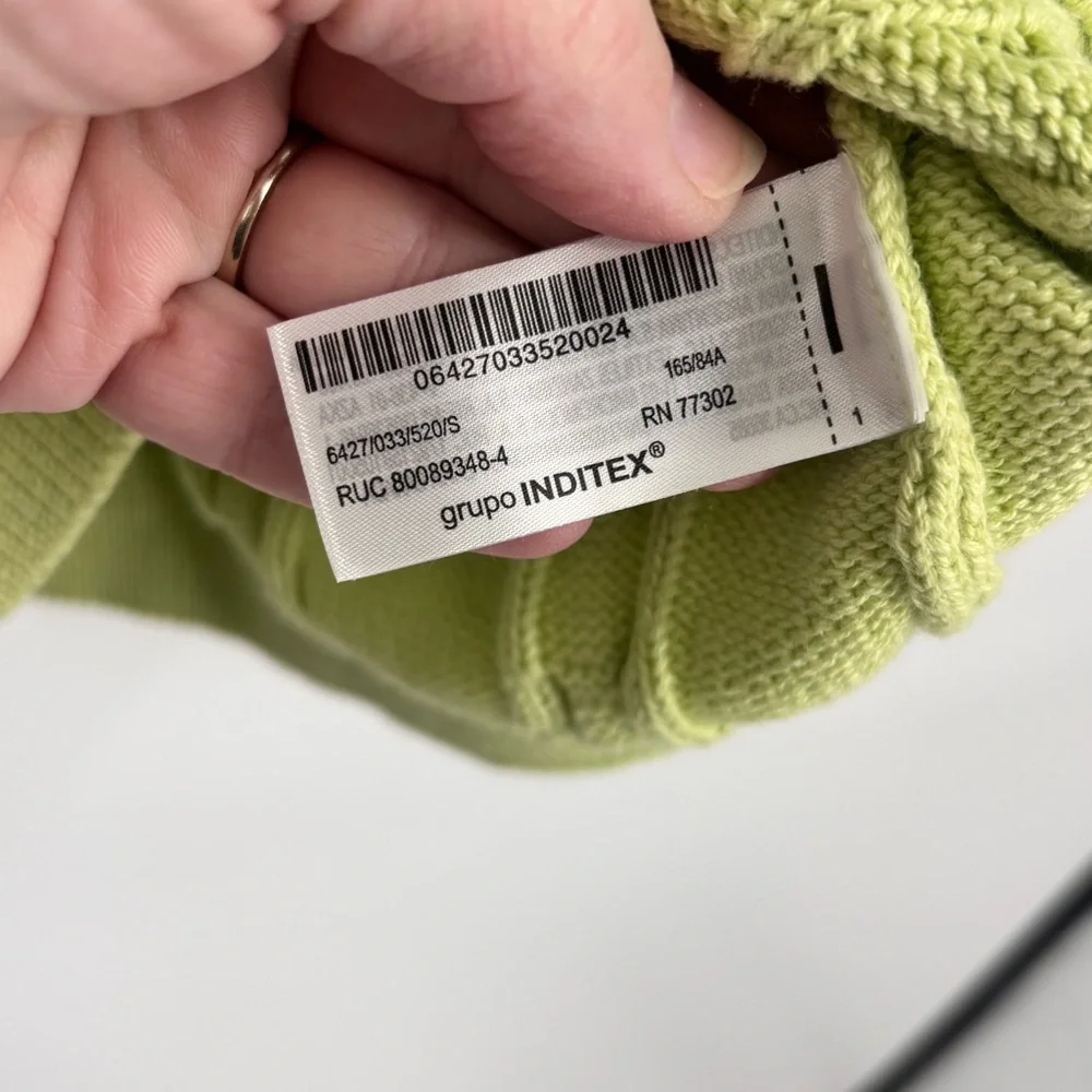 NWT Zara light lime green classic Cable knit collared sweater small pullover - Picture 6 of 9